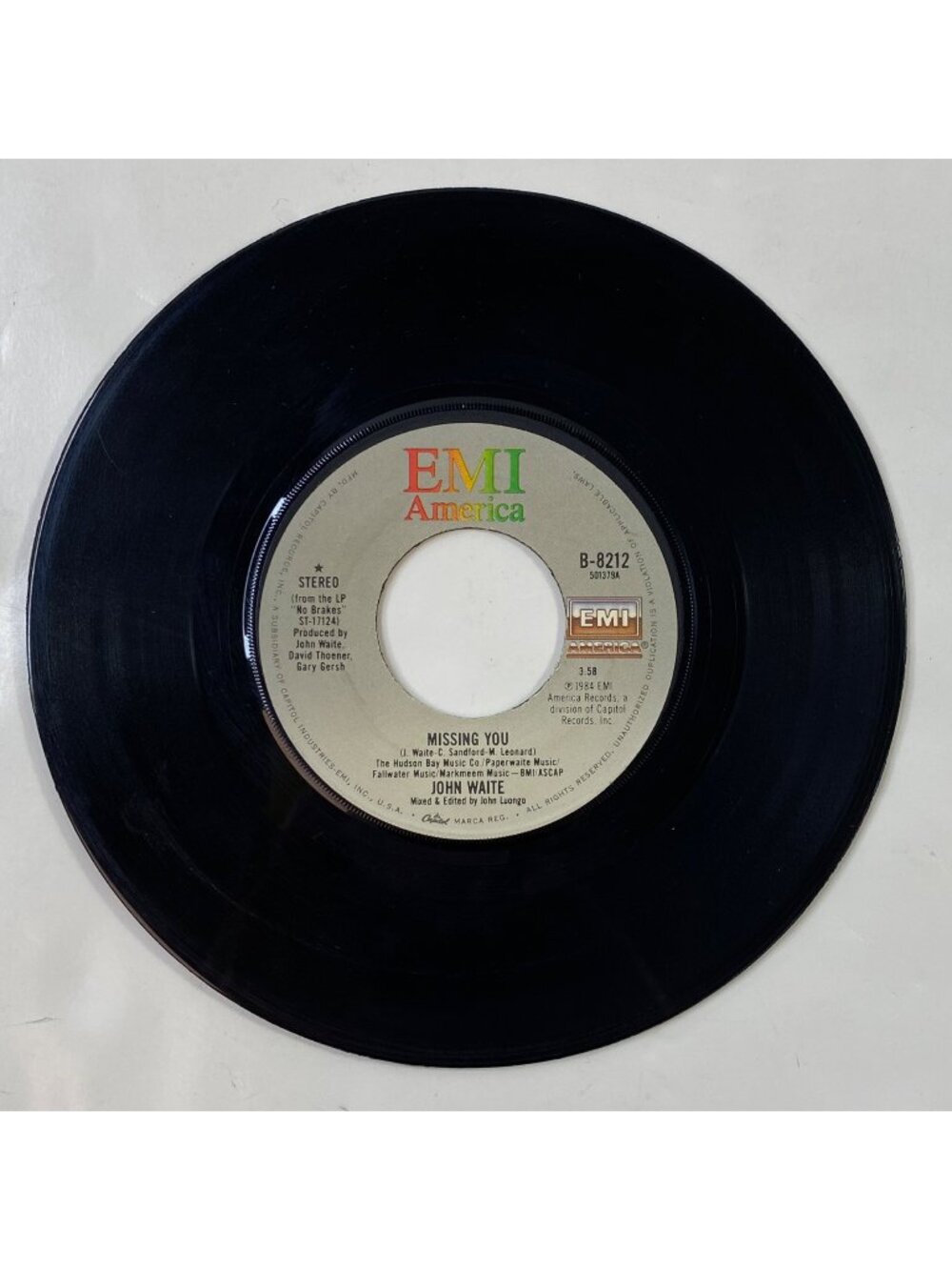 Vintage EMI America 45 RPM Vinyl Single John Waite "Missing You"/"For Your Love"